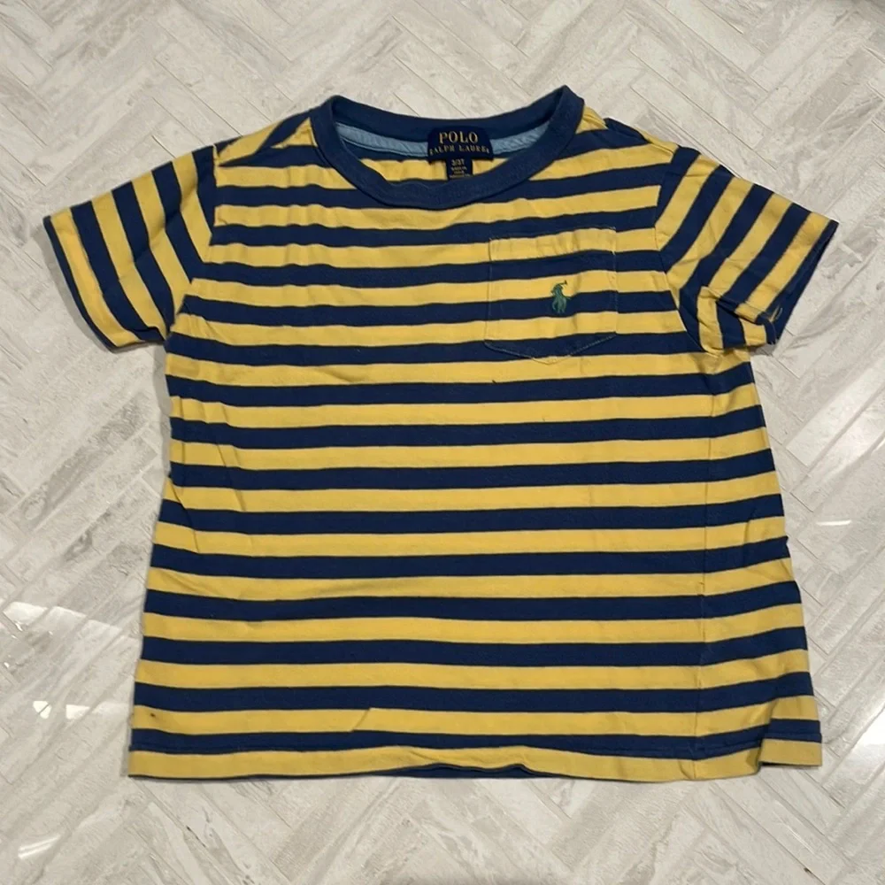 Polo Ralph Lauren navy blue and yellow striped tee shirt, sz 3